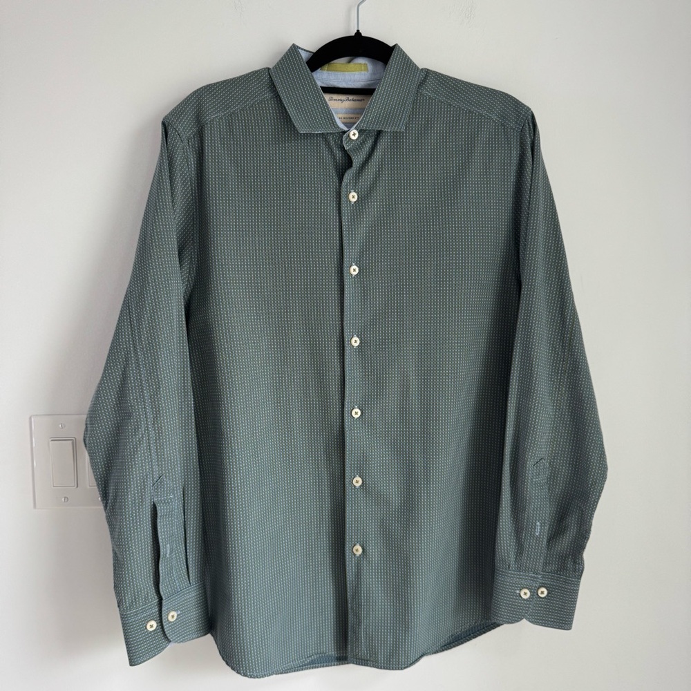 TOMMY BAHAMA ISLAND MODERN FIT 100% COTTON SHIRT‎ GREEN/YELLOW/BLUE M